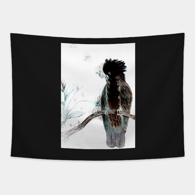 TROPICAL BLACK COCKATOO PARROT PALM WHITE ABSTRACT POSTER PRINT Tapestry by jacquline8689