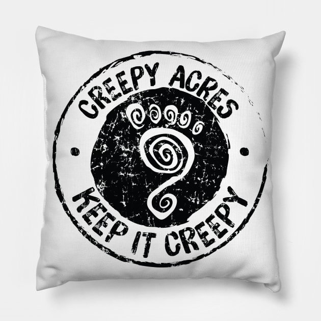 Creepy Acres foot logo (distressed in black) Pillow by CreepyAcres