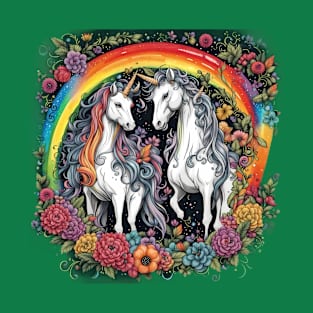 Unicorn Duality - Black and White in Rainbow Design T-Shirt