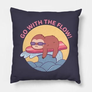 Sloth Chillin On Surfboard, Go With The Flow Pillow