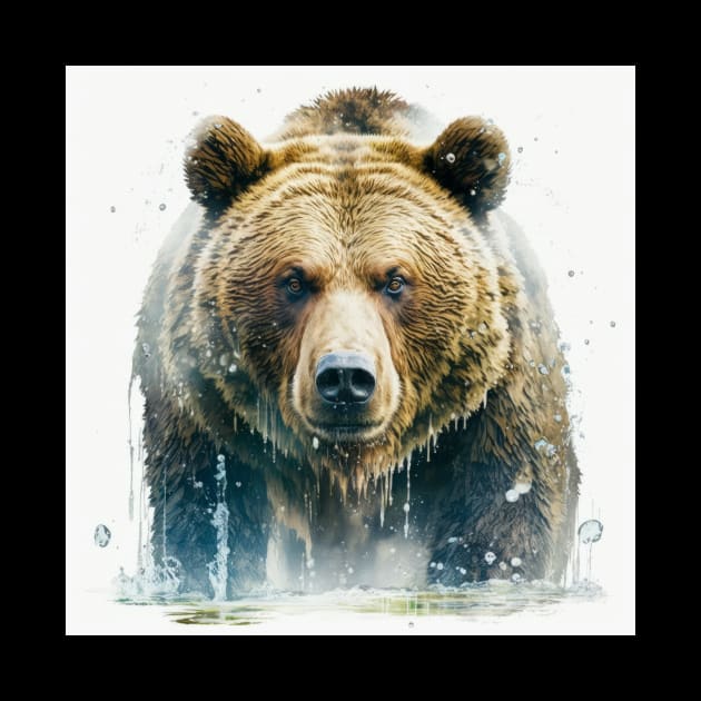 Grizzly Bear Portrait Animal Painting Wildlife Outdoors Adventure by Cubebox