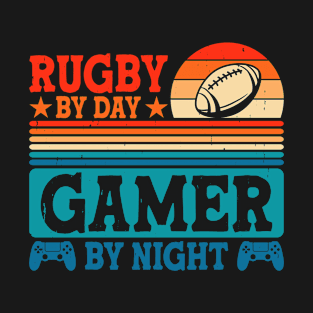 Rugby By Day Gamer By Night - Funny Video Game Lover Vintage T-Shirt