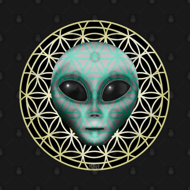 Grey Xenomorph Alien being on Flower of Life Symbol by KateVanFloof