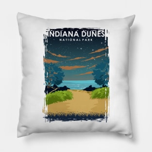 Indiana Dunes National Park at Night Vintage Mininimal Travel Poster Pillow