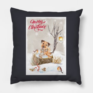 Border Terrier Merry Christmas Santa Dog Pillow