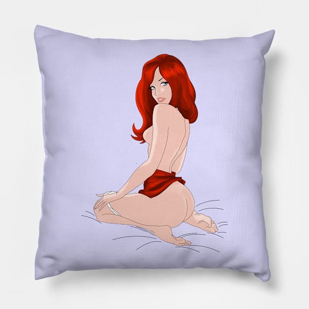 Redhead Pin Up Girl Pillow by icedragon