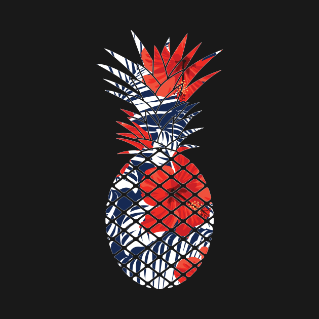 Tropical Floral Geometric Pineapple Red Blue by dukito