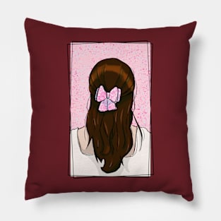 girl with ribbon in hair Pillow