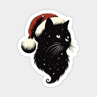 Retro cosmic christmas black cat Magnet