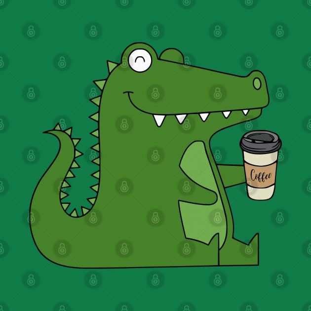 Kawaii Green Crocodile Coffee Addict by Odetee