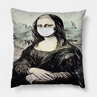 Even Mona Lisa Wears a Mask Pillow