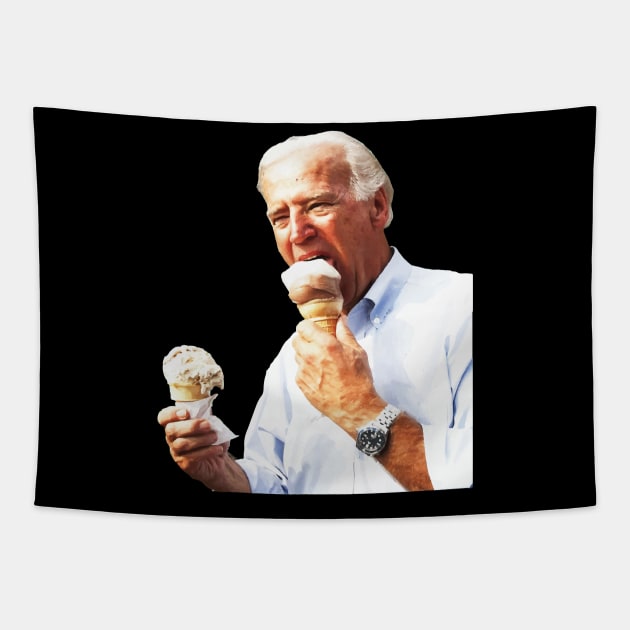 Joe Biden Eating Ice Cream Tapestry by SapphereLLC