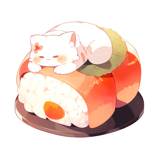 Kitty lies on sushi by NemfisArt