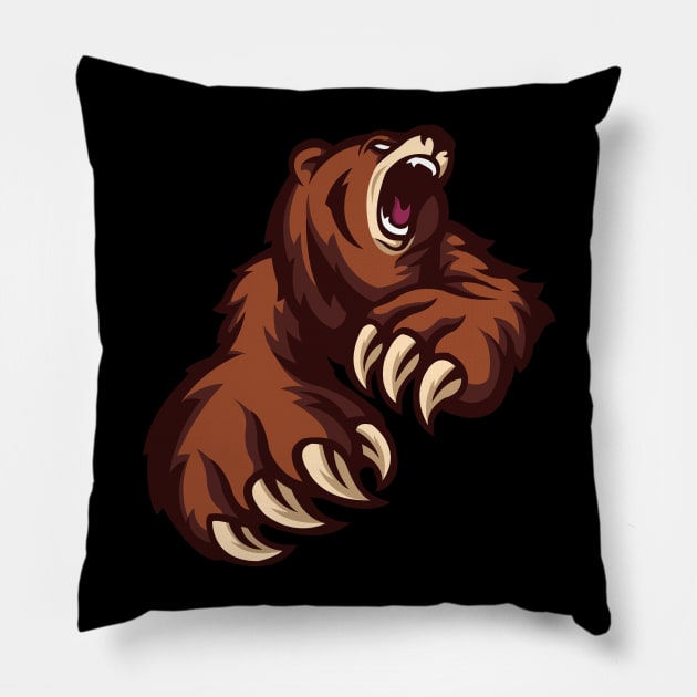 Bear Attack Pillow by Shirtbubble