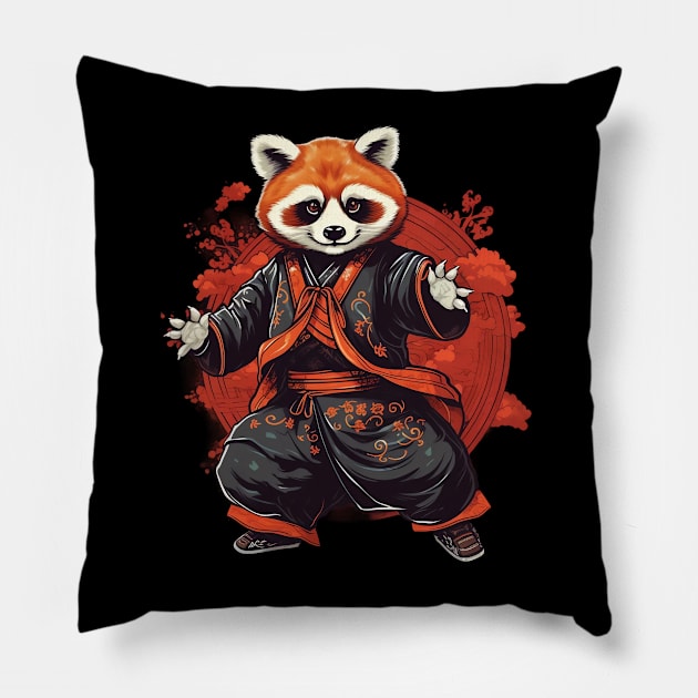 Kung Fu Master Red Panda Pillow by origato