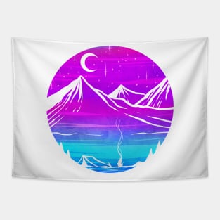 Mountain Silhouette In The Moonlight While Camping Tapestry