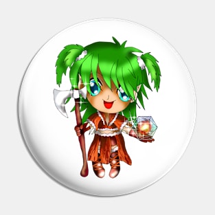 adorable chibi elf barbarian with a d20 Pin