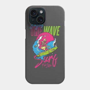 Enjoy the wave surf for life - Skeleton on a surfboard 80s retro pop art Phone Case