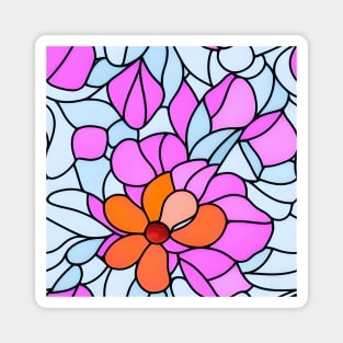 Pink and White Orchid Flower Abstract Art - Stained Glass Magnet