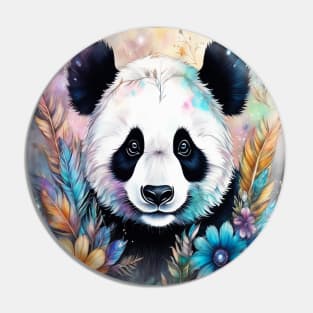 Fantasy, Watercolor, Panda Bear With Flowers and Butterflies Pin
