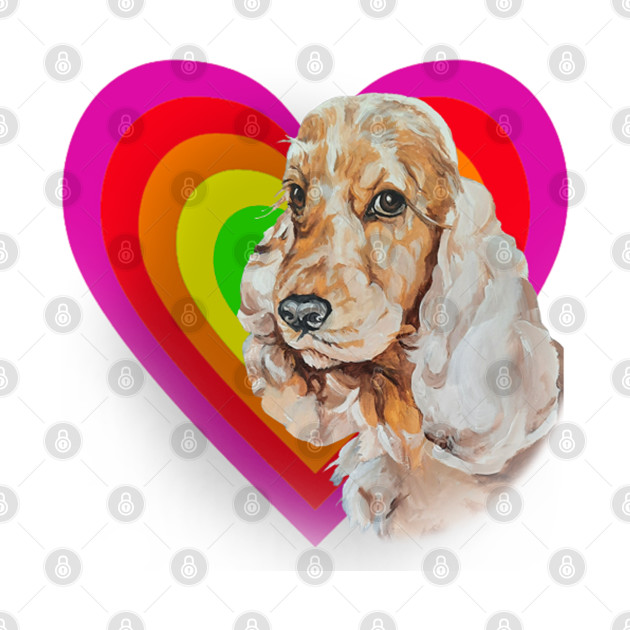 Big brown eyed cocker spaniel in a rainbow glowing heart - Dog - Phone Case