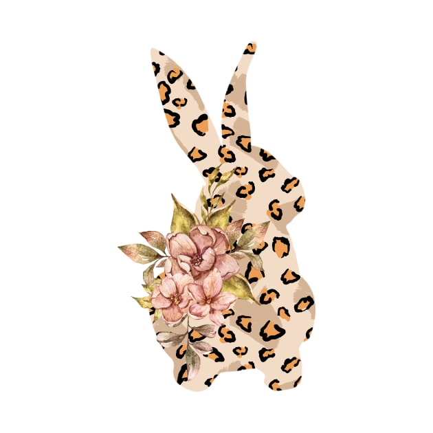 Cute leopard floral boho bunny silhouette illustration by tiana geo