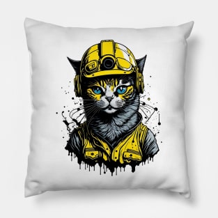 Cat construction illustration Pillow