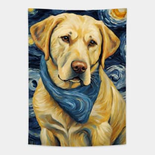 Labrador Retriever Dog Breed in a Van Gogh Starry Night Art Style Tapestry