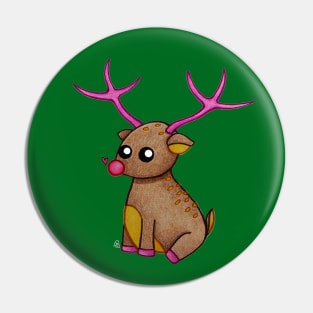 Cute Little Reindeer - A Red Nosed Christmas Reindeer with a Heart Pin