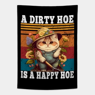 A Dirty Hoe Is A Happy Hoe Retro Funny Cat Gardening Tapestry