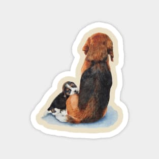 cute puppy beagle cuddling mum dog Magnet