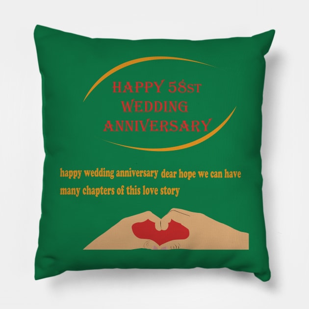 happy 58st wedding anniversary Pillow by best seller shop