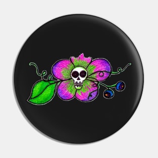 Skull Flower and Blueberries Pin