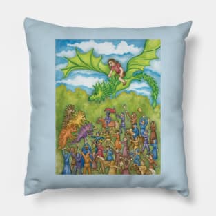 Ingeborg Flying on Esmeralda the Dragon Pillow