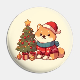 Cute Christmas Shiba Puppy Pin