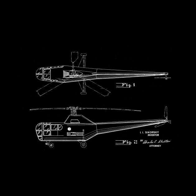 Helicopter Vintage Patent Drawing by TheYoungDesigns