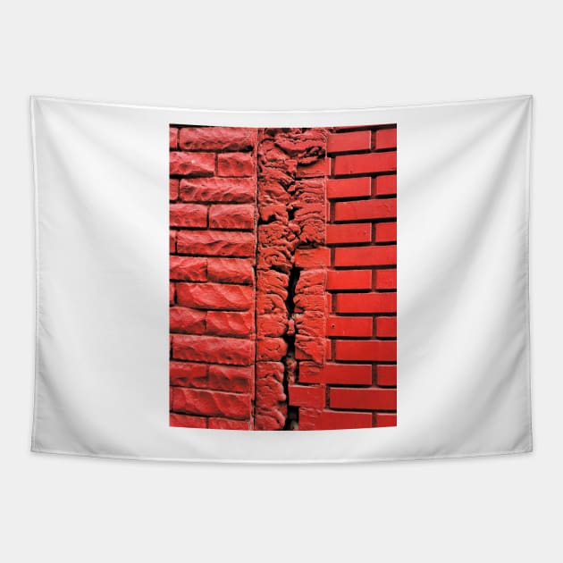MIND THE GAP ... SPACE BETWEEN 2 RED PAINTED BRICK WALLS Tapestry by mister-john