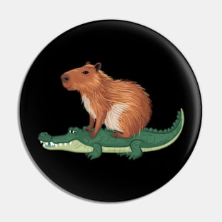 Funny Capybara Riding On a Crocodile Pin