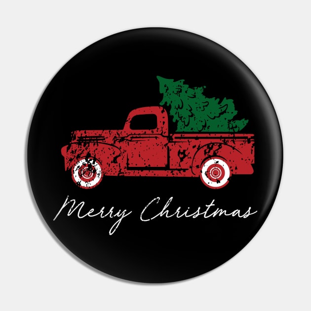 Merry Christmas Retro Vintage Red Truck Pin by Soema