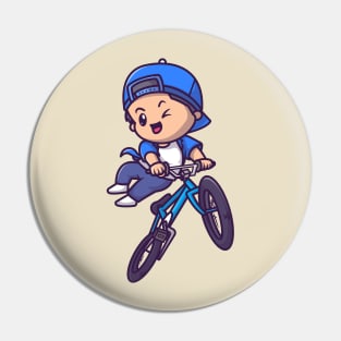 Cute Boy Riding Bicycle Cartoon Pin