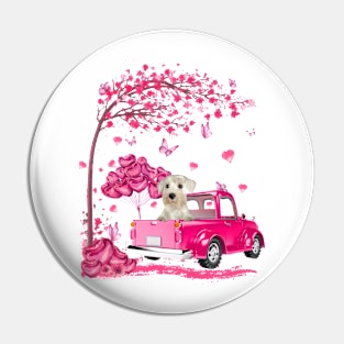 Valentine's Day Love Pickup Truck White Miniature Schnauzer Pin