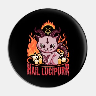 Cute & Funny Satanic Hail Lucipurr Rainbow Goth Kitten Pin