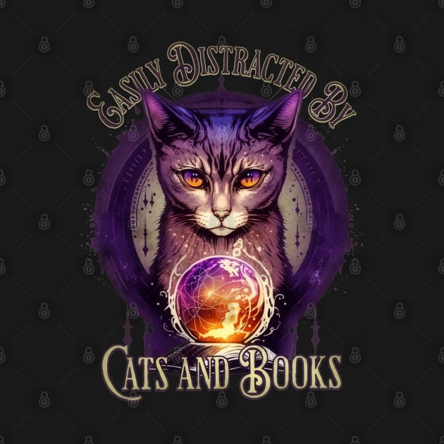 Easily Distracted By Books and Cats Design by mythikcreationz