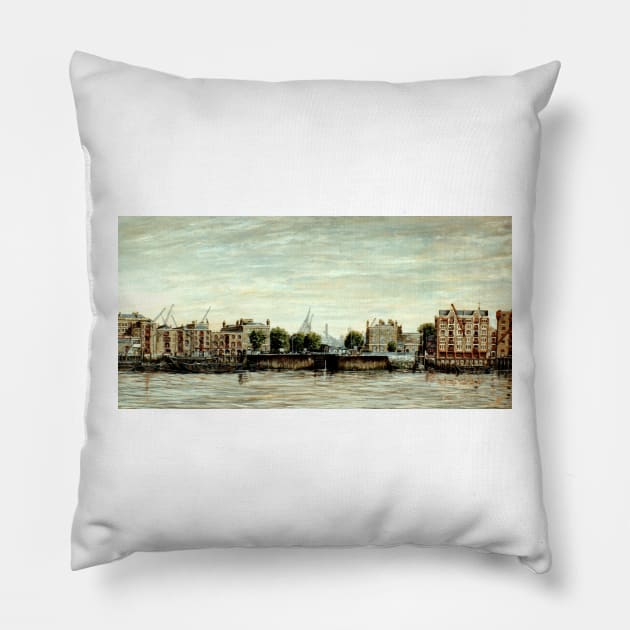 WAPPING DOCK ENTRANCE AND PIER HEAD WAPPING LONDON Pillow by MackenzieTar