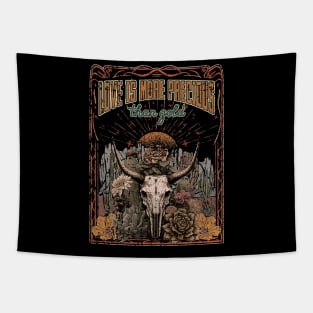 Love Is More Precious Than Gold Bull Skull Desert Flowers Tapestry