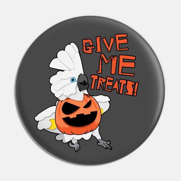 Umbrella Cockatoo Pumpkin Costume "Give Me Treats!" Pin by TheStuffInBetween