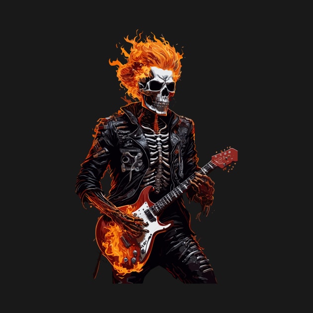 Flamed skeleton playing guitar by Amusing Aart.