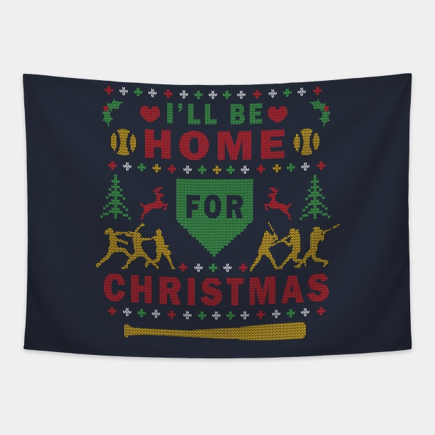 I'll Be Home for Christmas Fast Pitch Softball Ugly Christmas Sweater Party Tapestry by TeeCreations
