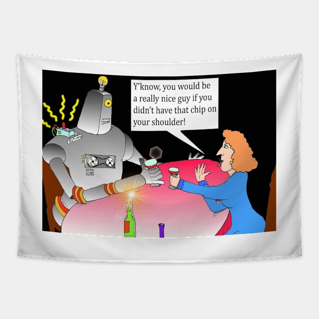 Robot and Woman Dining, CARTOON. Humorous Art. Tapestry by grantwilson