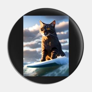 Cat Surfing - Modern Digital Art Pin